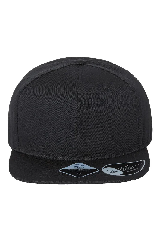 Mens hats for petite sizes-Atlantis Headwear Mens Sustainable Flat Bill Snapback Hat - Black