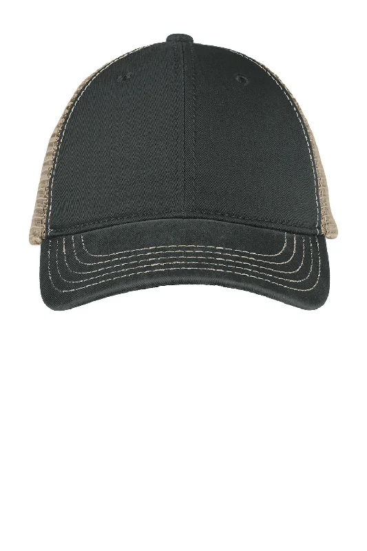 Mens hats with gentle padding-District Mens Adjustable Hat - Black/Khaki Brown