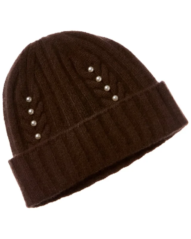 Womens Hats with cozy fit-Hannah Rose Rib & Cable Pearls Cashmere Hat