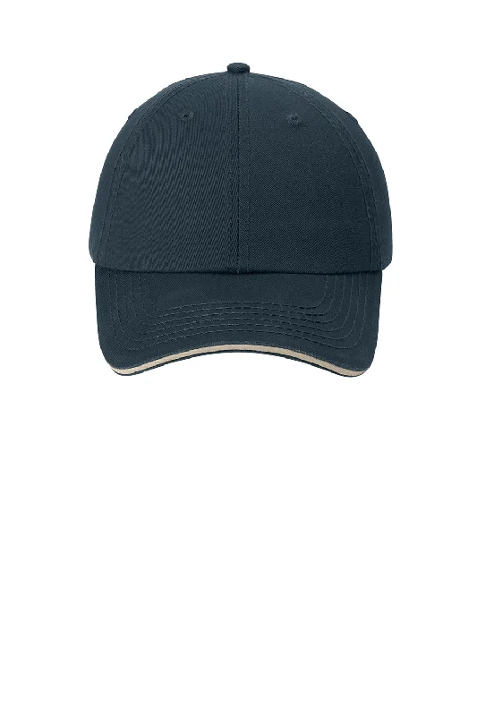 Mens hats for wide sizes-Port & Company Mens Adjustable Hat - Navy Blue/Khaki