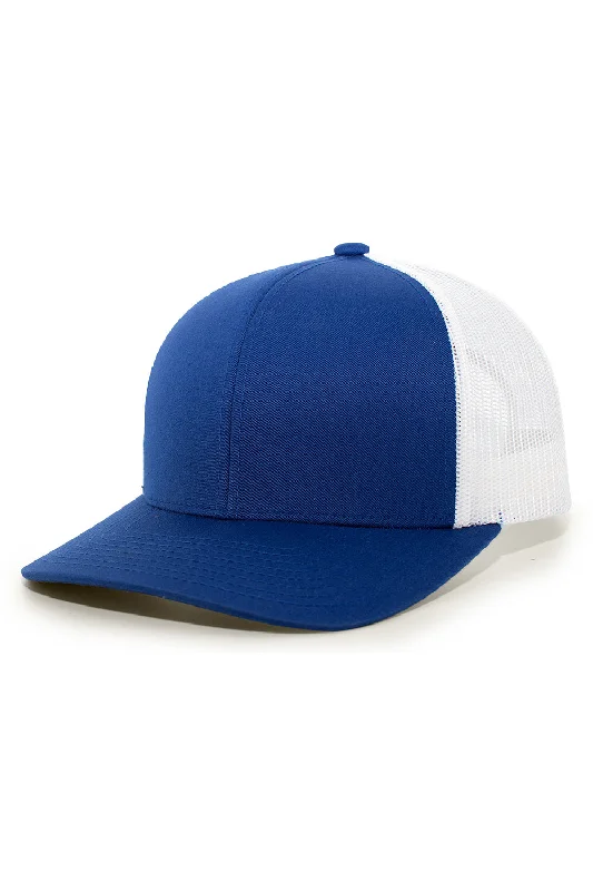 Mens hats with alpaca wool-Pacific Headwear Mens Snapback Trucker Mesh Hat - Royal Blue/White