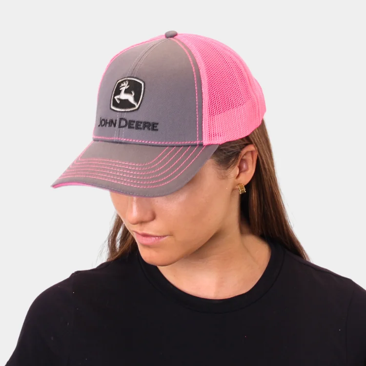 Beanies & Headbands with Lightweight Feel-John Deere Neon Cap - Charcoal/Pink