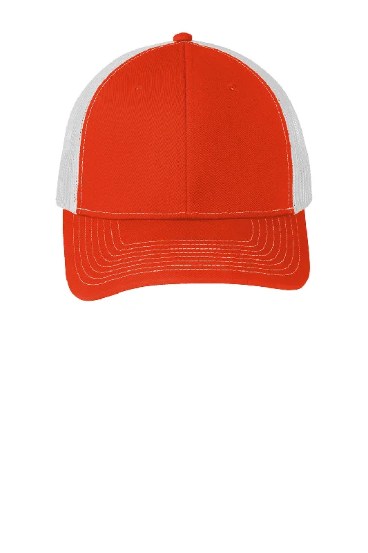 Mens hats for rainy nights-Port Authority Mens Adjustable Trucker Hat - Orange/White