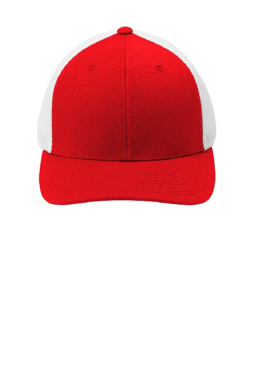 Mens hats with rugged patterns-Sport-Tek Mens Stretch Fit Hat - True Red/White