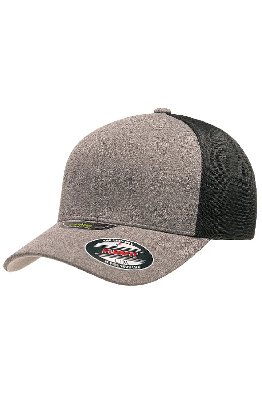 Mens hats with rugged patterns-Flexfit Mens UniPanel Stretch Fit Hat - Heather Grey Melange/Black