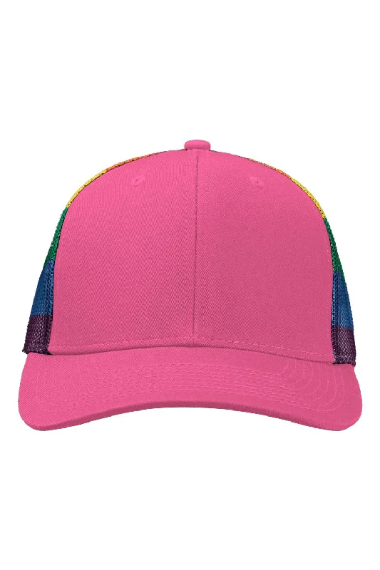 Mens hats with timeless designs-Kati Mens Printed Mesh Snapback Trucker Hat - Hot Pink/Rainbow