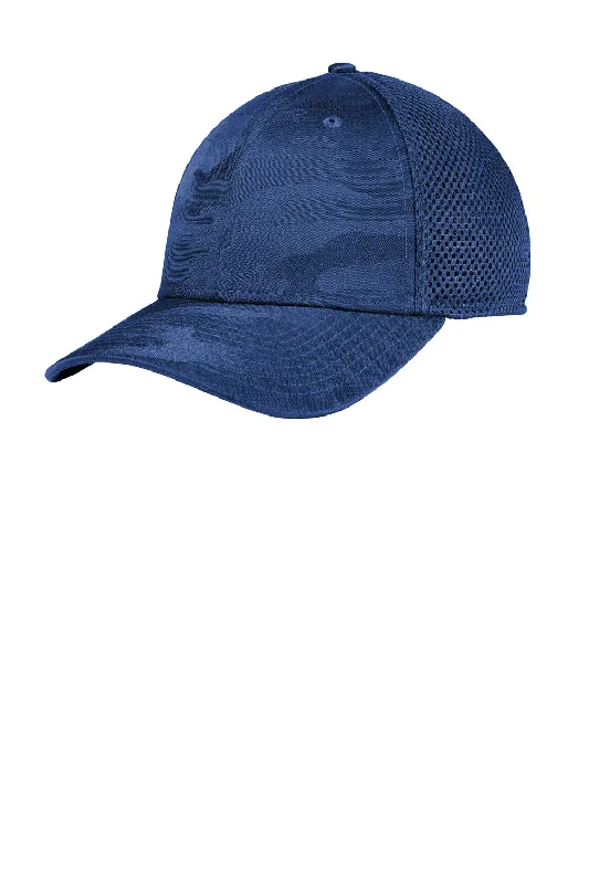 Mens hats for weekend getaways-New Era Mens Tonal Camo Tech Mesh Stretch Fit Hat - Royal Blue Camo