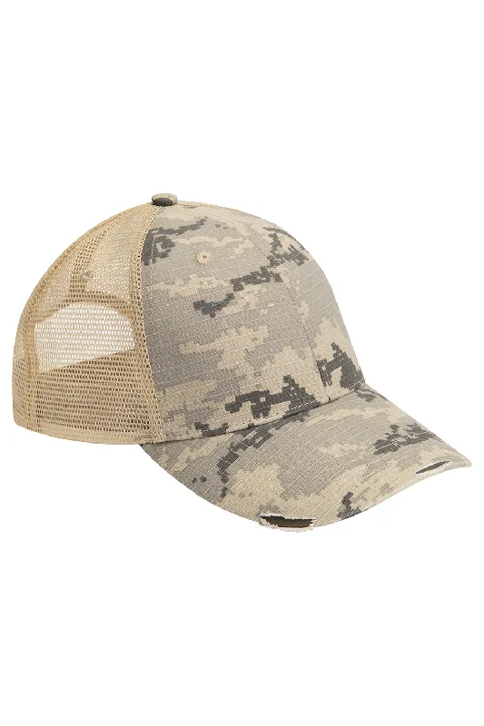 Mens hats for regular fit-Adams Mens Distressed Ollie Adjustable Trucker Hat - Digital Camo/Tan