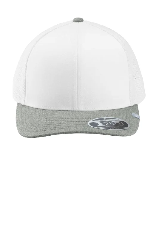 Mens hats for brisk strolls-TravisMathew Mens Cruz Colorblock Adjustable Trucker Hat - White/Heather Grey