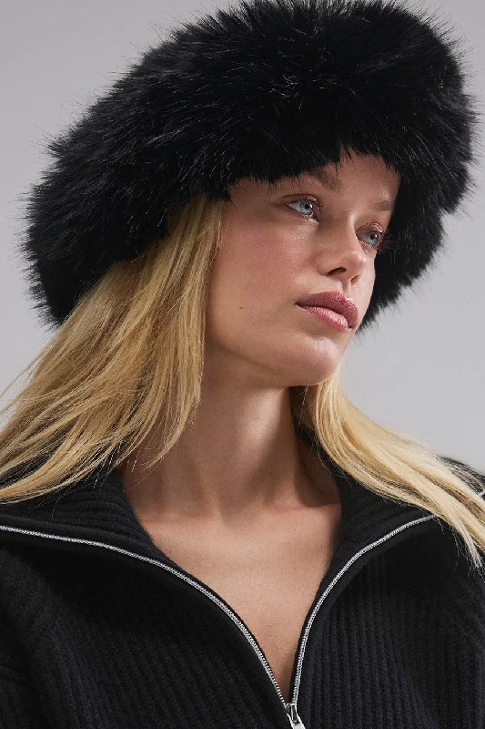 Beanies & Headbands with Solid Fit-Courchevel Cashmere Faux Fur Beanie - Black