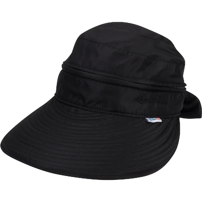 Sun hat for pool accessories-Women's Zip Off Adjustable Sun Visor + Sun Hat - Black