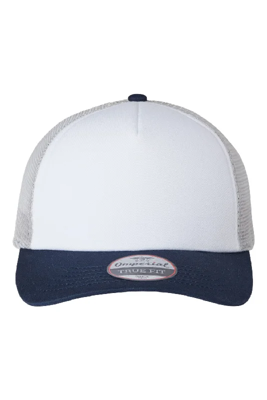 Mens hats for mild evenings-Imperial Mens North Country Snapback Trucker Hat - White/Navy Blue/Grey