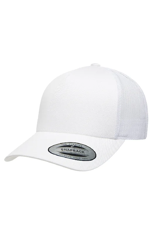 Mens hats for day trips-Yupoong Mens Adjustable Trucker Hat - White