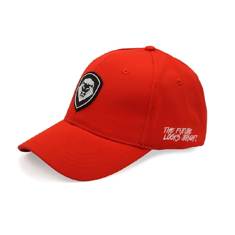 Beanies & Headbands with Vivid Hues-VT Shield Logo Future Looks Bright Red & Black Flex Fit Hat