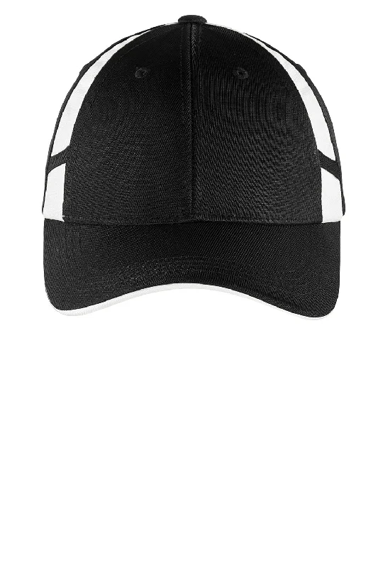 Mens hats with quick-dry fabric-Sport-Tek Mens Dry Zone Moisture Wicking Adjustable Hat - Black/White