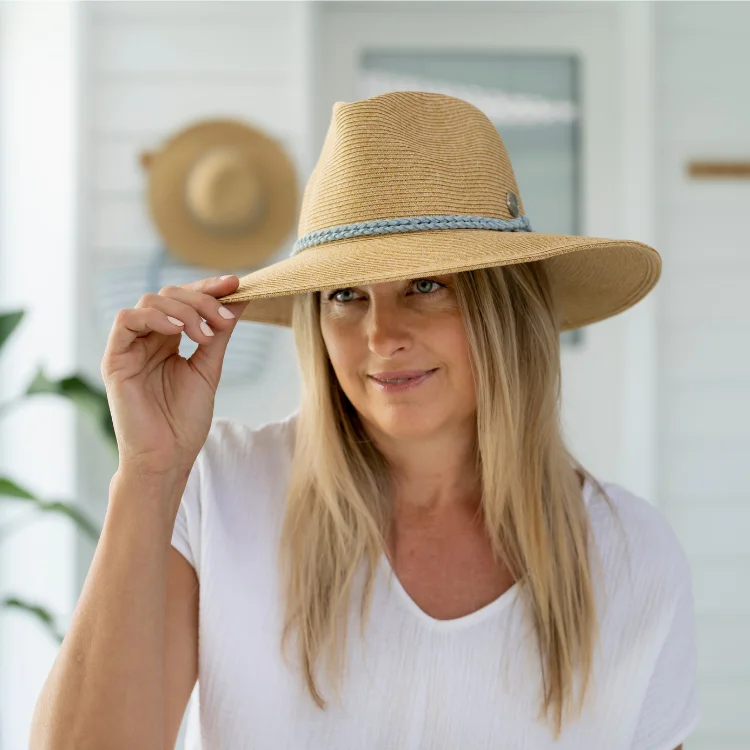 Beanies & Headbands with Firm Knit-Sundaise Annie Panama Hat - Aqua