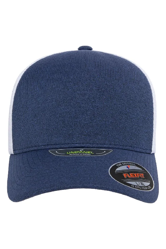 Mens hats with smooth softness-Flexfit Mens UniPanel Stretch Fit Hat - Navy Blue Melange/White