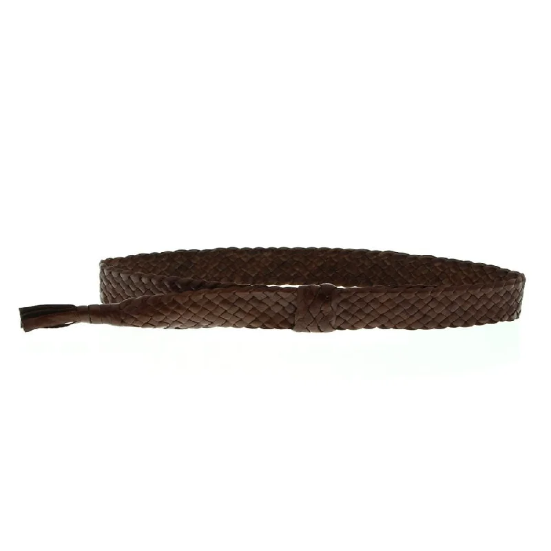 Beanies & Headbands with Fine Feel-Hand Pleated Kangaroo Leather 8 Plait Hat Band - Brown