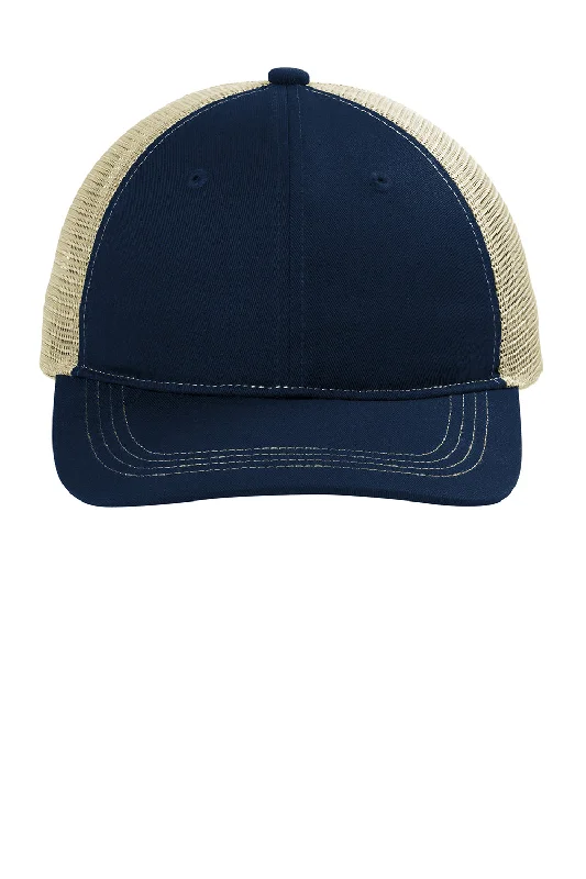 Mens hats for winter nights-Port Authority Mens Snapback Trucker Hat - True Navy Blue/Tan