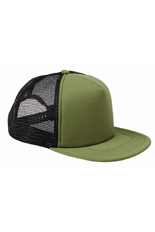 Mens hats with extra durability-Big Accessories Mens Adjustable Trucker Hat - Olive Green/Black