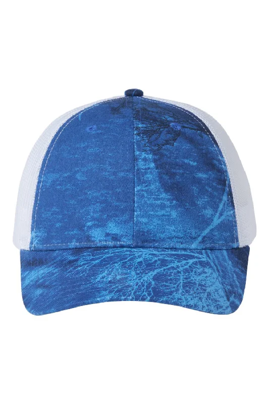 Mens hats for camping-Kati Mens Camo Mesh Back Adjustable Hat - Realtree Fishing Blue/White