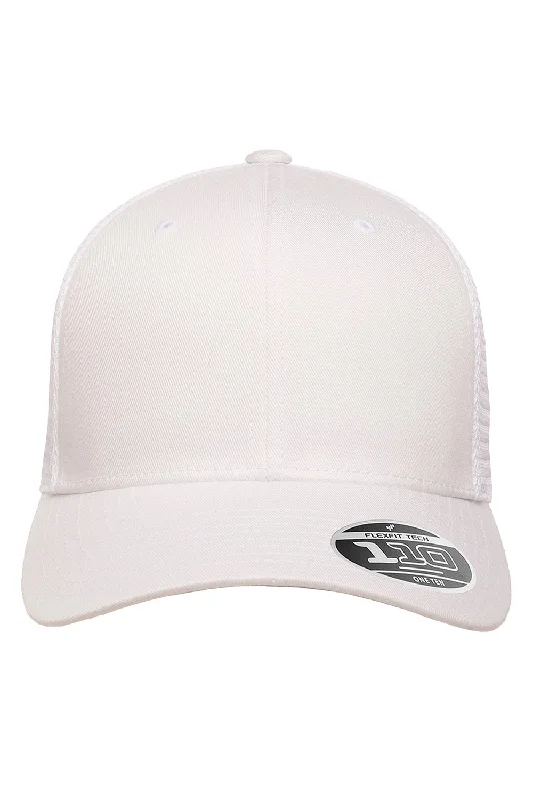 Mens hats with bold prints-Flexfit Mens Mesh Snapback Trucker Hat - White