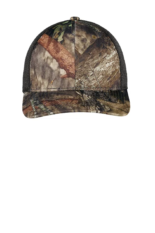 Mens hats with fun designs-Port Authority Mens Performance Moisture Wicking Camouflage Mesh Back Snapback Hat - Mossy Oak Break Up Country/Black