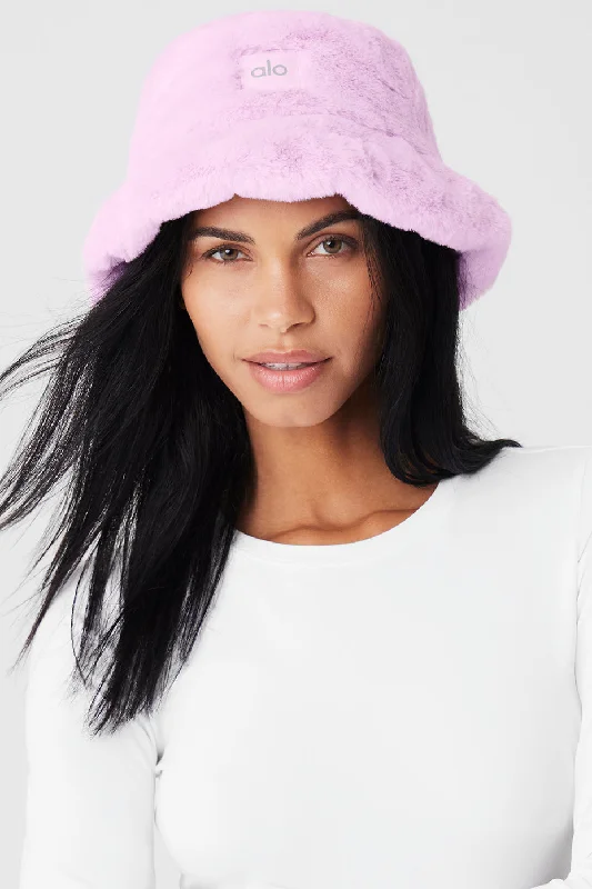 bucket hats for keeping it stylish in the heat-Faux Fur Bucket Hat - Sugarplum Pink