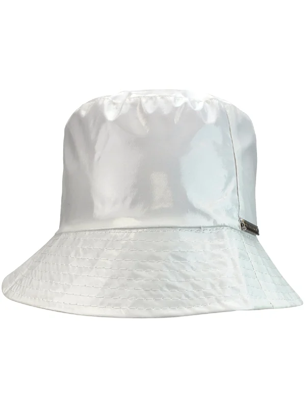 bucket hats for fashionable beach protection-White Crushable Bucket Style Rain Hat