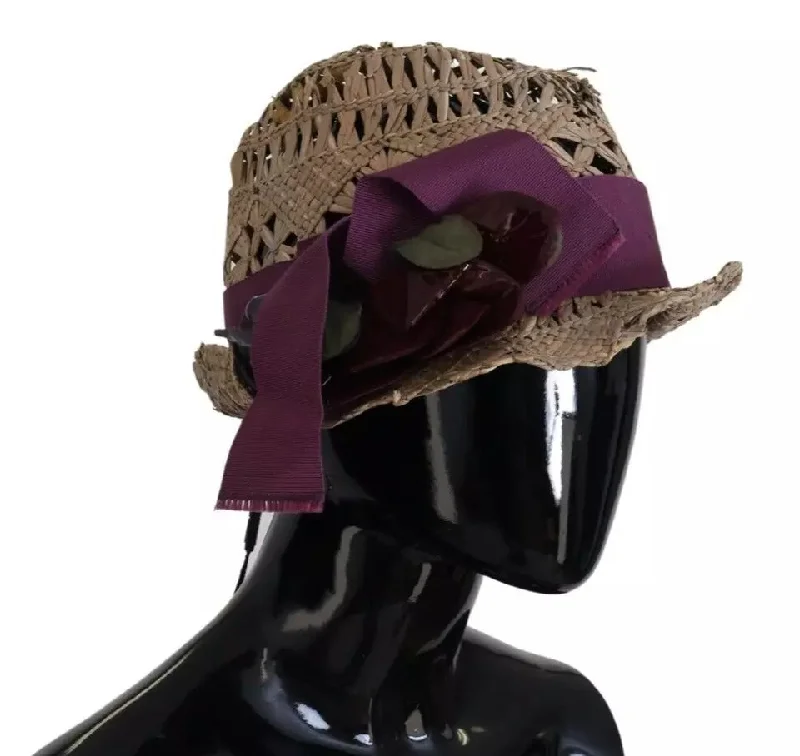 Womens Hats in misty lavender-Dolce & Gabbana  Ribbon Floral Embellished Straw Women's Hat (Pre-Owned)