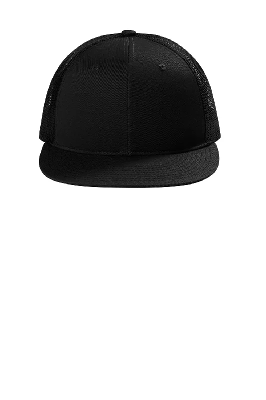 Mens hats for icy mornings-Port Authority Mens Snapback Flat Bill Trucker Hat - Black