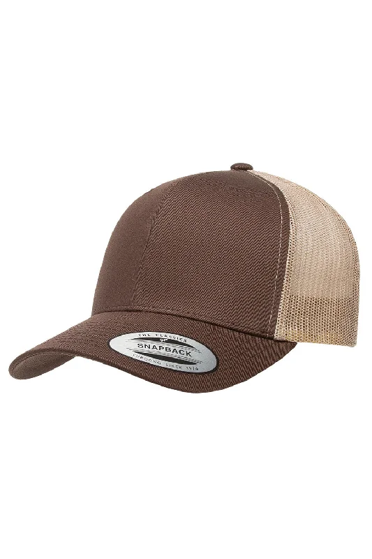 Mens hats with lightweight wool-Yupoong Mens Adjustable Trucker Hat - Brown/Khaki