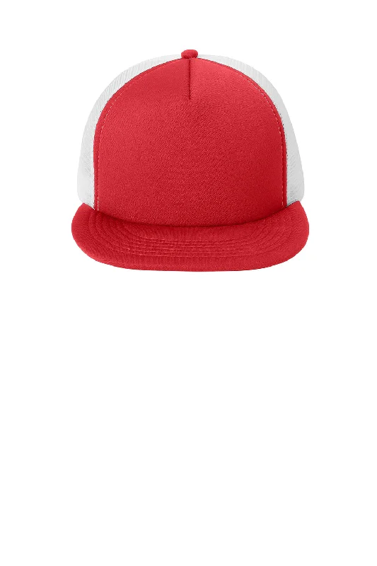 Mens hats for winter hikes-District Mens Flat Bill Snapback Trucker Hat - New Red