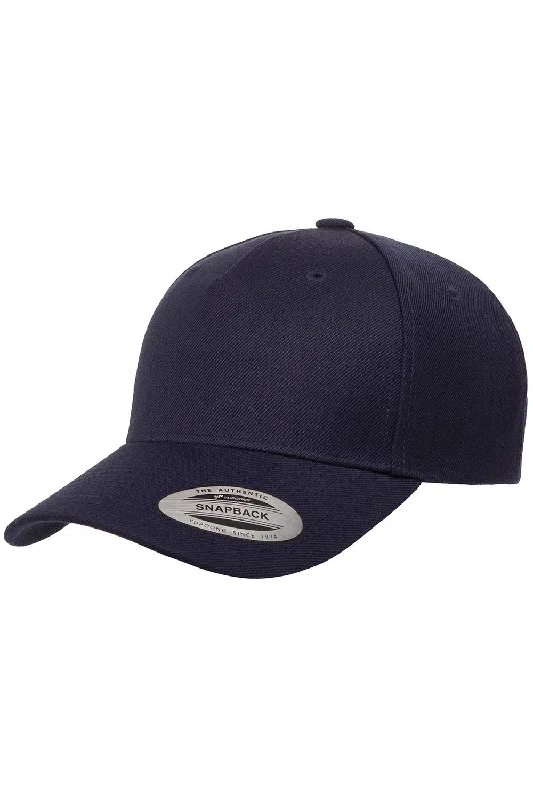 Mens hats for travel-Yupoong Mens Premium Snapback Hat - Navy Blue