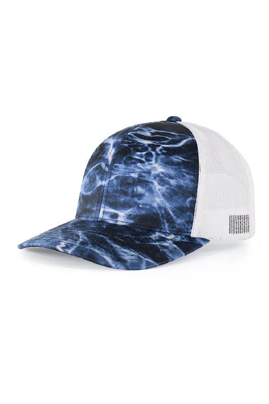 Mens hats with breathable mesh-Pacific Headwear Mens Snapback Trucker Mesh Hat - Bluefin/White