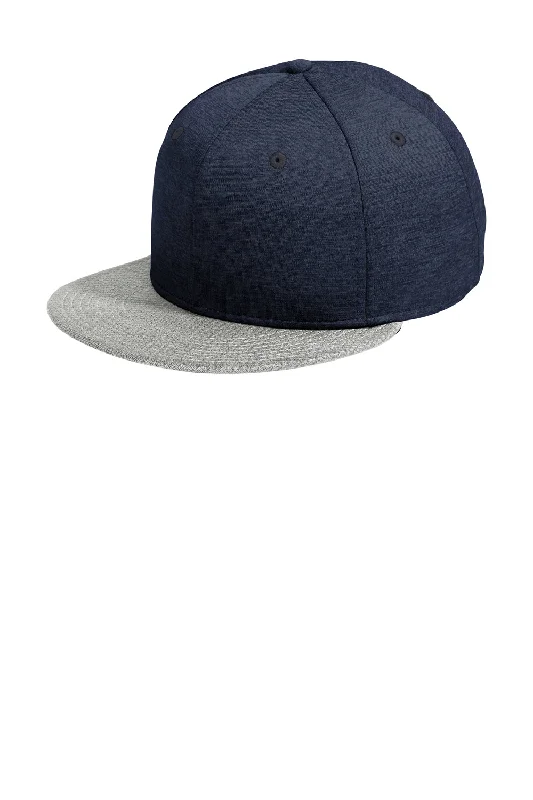 Mens hats for cold days-New Era Mens Shadow Heather Striped Flat Bill Snapback Hat - Heather Shadow Navy Blue/Grey