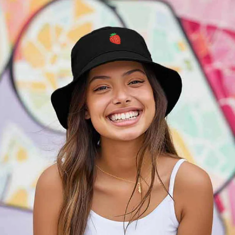 bucket hats for practical beachwear-Dalix Strawberry Bucket Hat