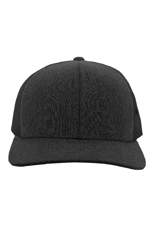 Mens hats with reinforced brim-Pacific Headwear Mens Snapback Trucker Mesh Hat - Heather Black/Black