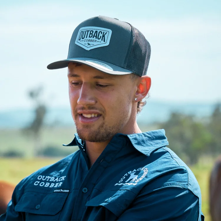 Beanies & Headbands with Forest Prints-Outback Cobber Winton Trucker Cap - Charcoal