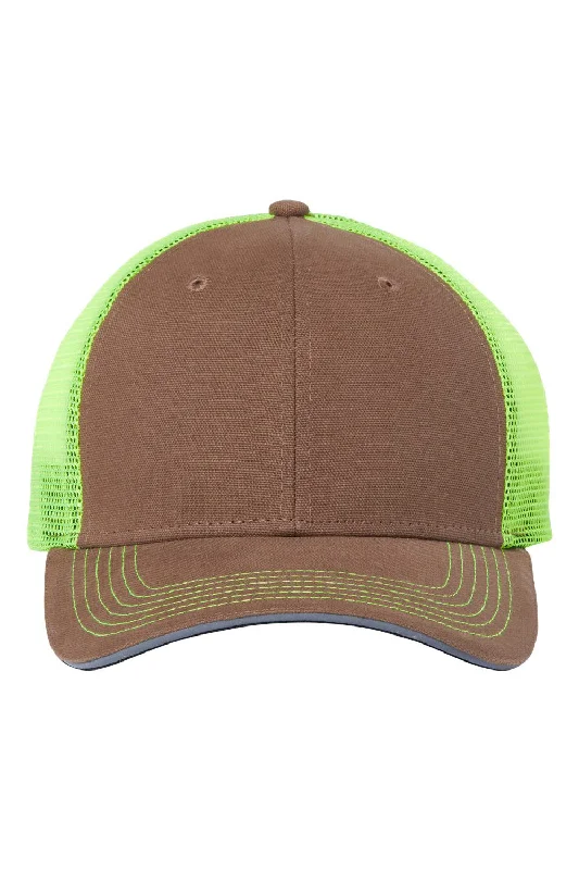 Mens hats with wool-Dri Duck Mens Hudson Brights Moisture Wicking Snapback Hat - Field Khaki/Neon Yellow