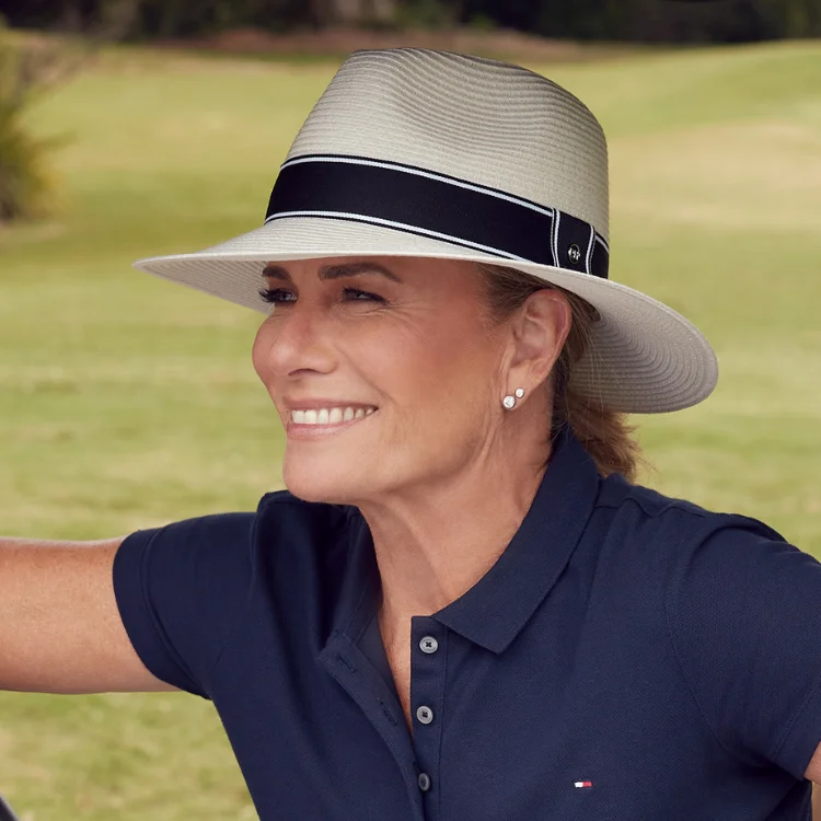 Beanies & Headbands for Indoor Sports-Canopy Bay by Deborah Hutton Chicago Golf Fedora - Ivory/Black