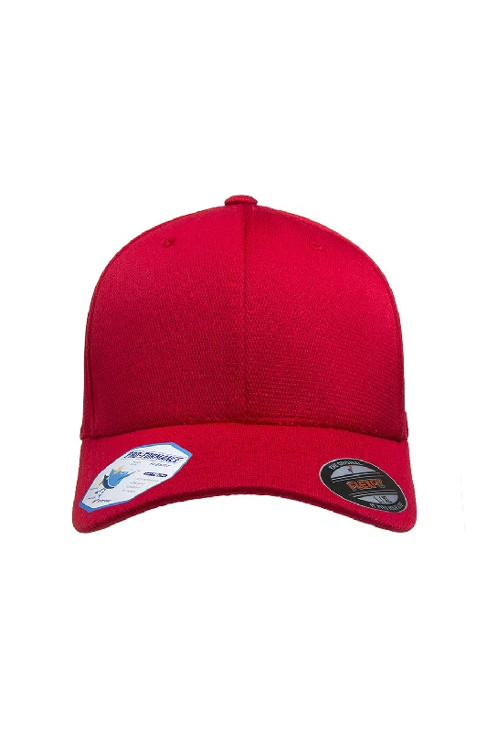 Mens hats for polished looks-Flexfit Mens Cool & Dry Moisture Wicking Stretch Fit Hat - Red