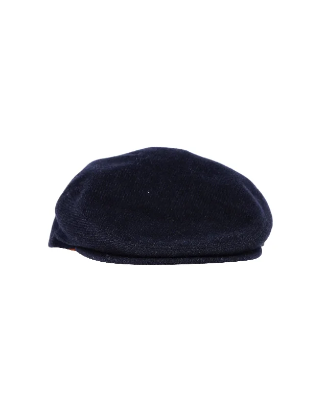 Wool hats for cold morning walks-Loro Piana Newsboy Cap in Navy Blue Wool