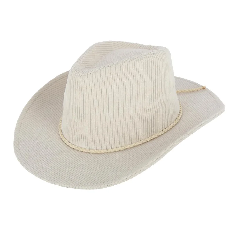 Womens Hats in peach haze-Women's Courduroy Cowboy Hat with Braided Suede Hat Band