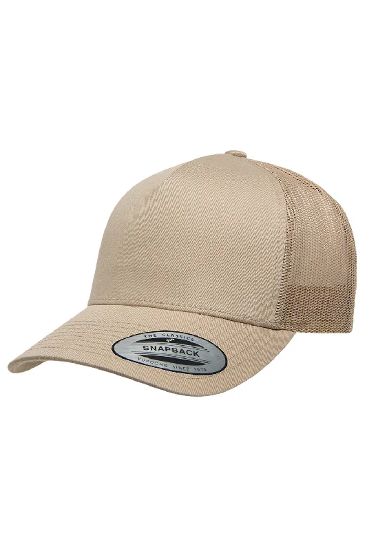 Mens hats with stylish patterns-Yupoong Mens Adjustable Trucker Hat - Khaki