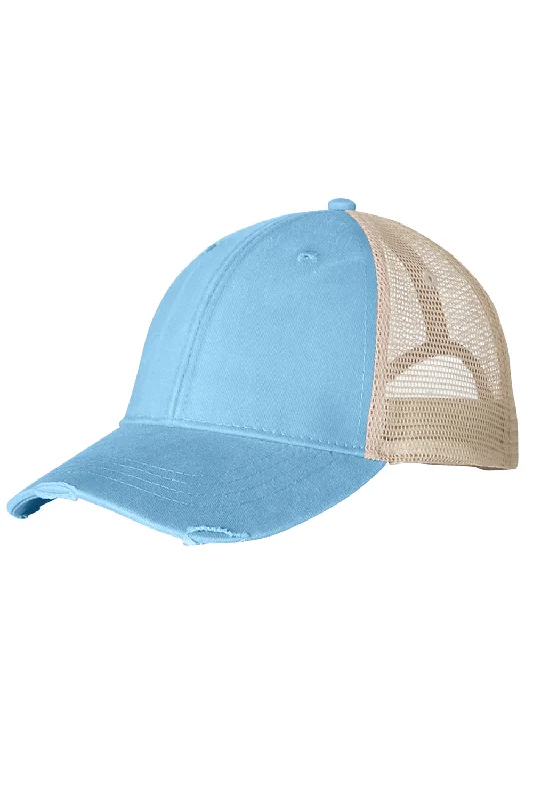 Mens hats for regular sizes-Adams Mens Distressed Ollie Adjustable Trucker Hat - Baby Blue/Tan