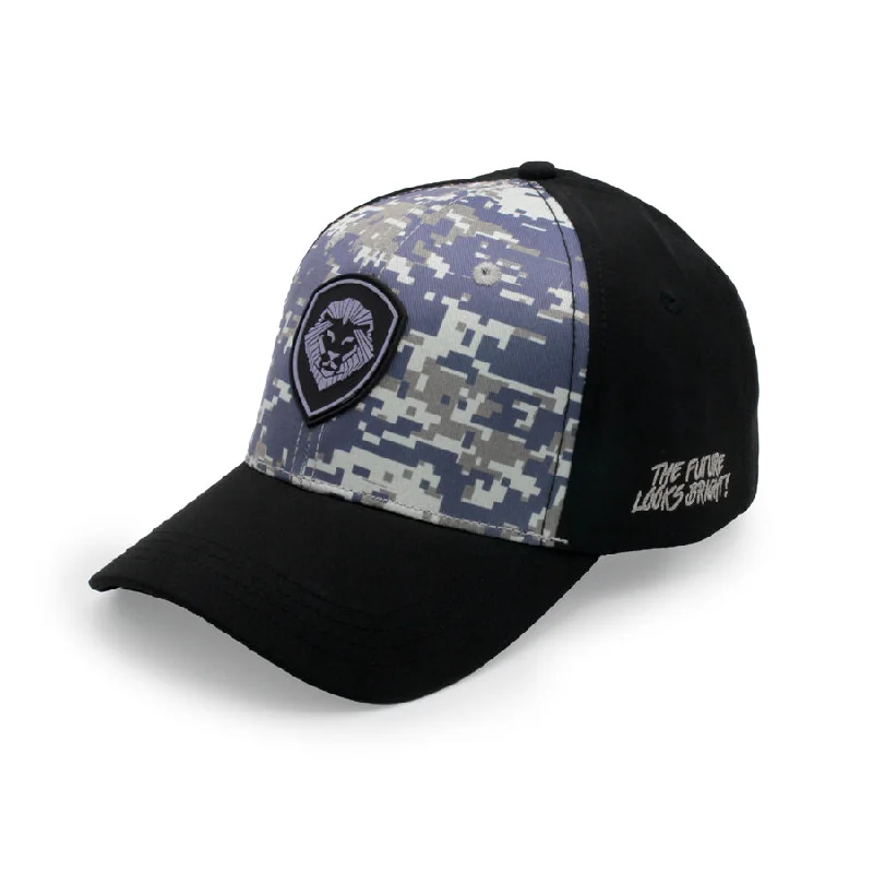 Beanies & Headbands for Head Support-VT Shield Logo Future Looks Bright Navy & Grey Digital Camo Snapback Hat