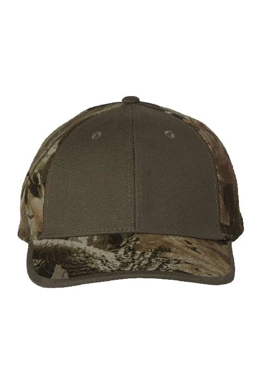 Mens hats with pastel tones-Kati Mens Solid Front Camo Back Adjustable Hat - Olive Green/Hardwoods