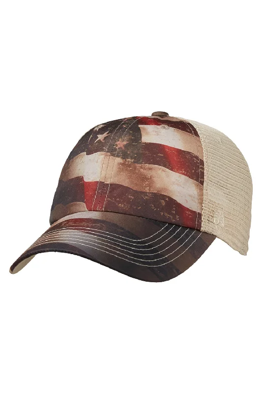 Mens hats with cozy feel-J America Mens Offroad Snapback Hat - Flagtacular/Natural