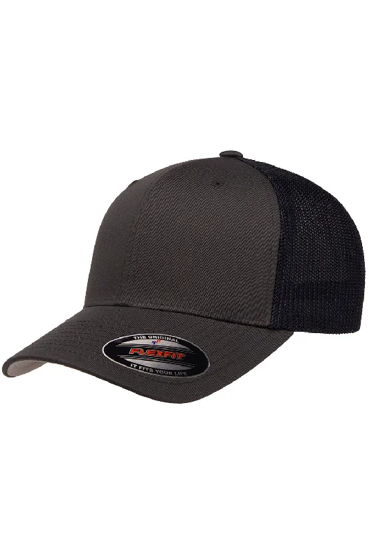 Mens hats for wet seasons-Flexfit Mens Stretch Fit Trucker Hat - Charcoal Grey/Navy Blue